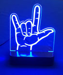 Luminária de mesa com Led e desenho I LOVE YOU em ASL