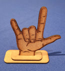 Troféu de mesa com desenho I LOVE YOU em ASL (MDF)