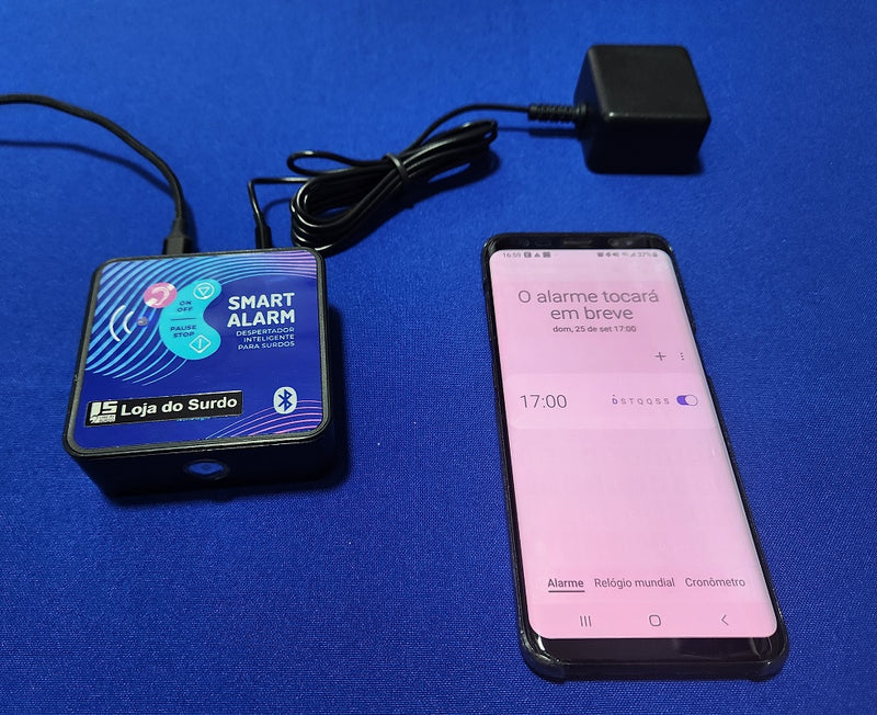 Despertador com vibração e alerta luminoso para surdos e/ou deficientes auditivos, com conexão Bluetooth ao celular