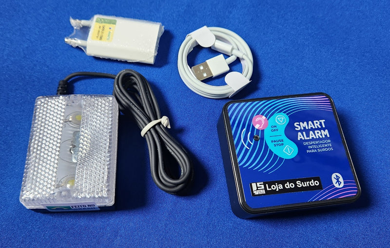 Despertador com dispositivo vibra ou pisca para surdos e/ou deficientes auditivos, com conexão Bluetooth ao celular