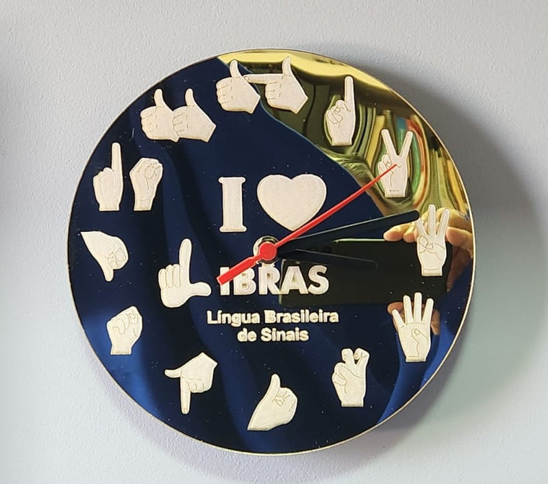 Relógio de parede em Libras Acrílico espelhado